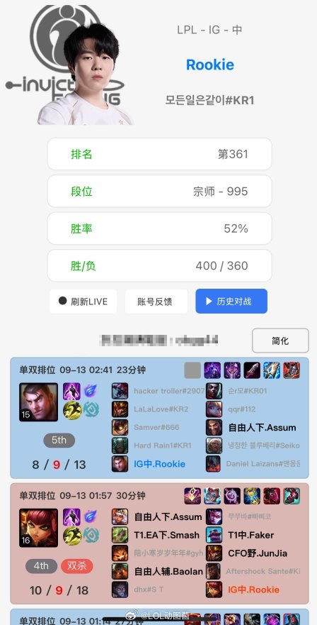 换号？还是有新东西？Rookie韩服号连续使用多把上单，但战绩惨淡根据韩服排位统