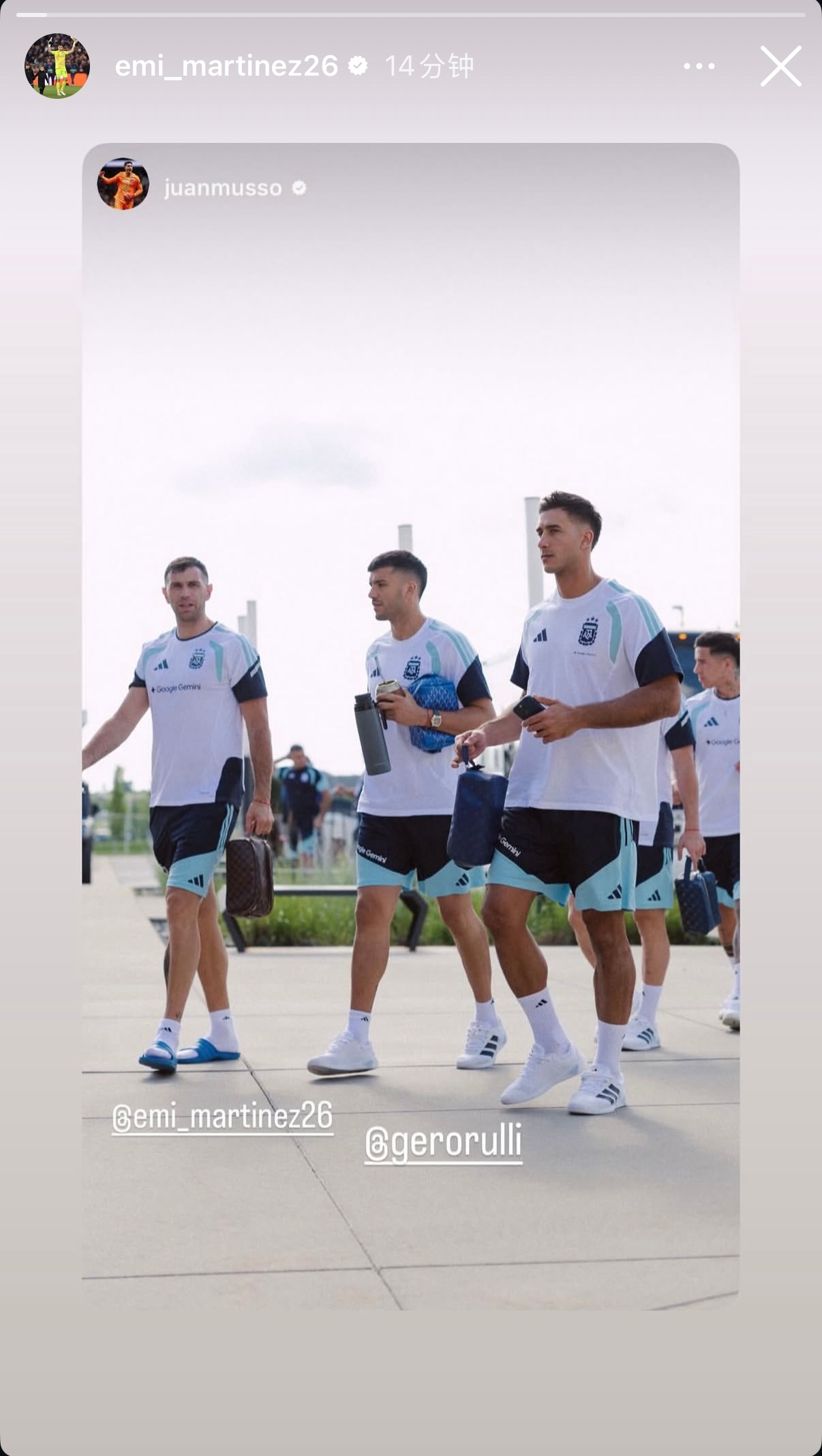 🧤胡安·穆索更新快拍，大马丁转发阿根廷球迷俱乐部