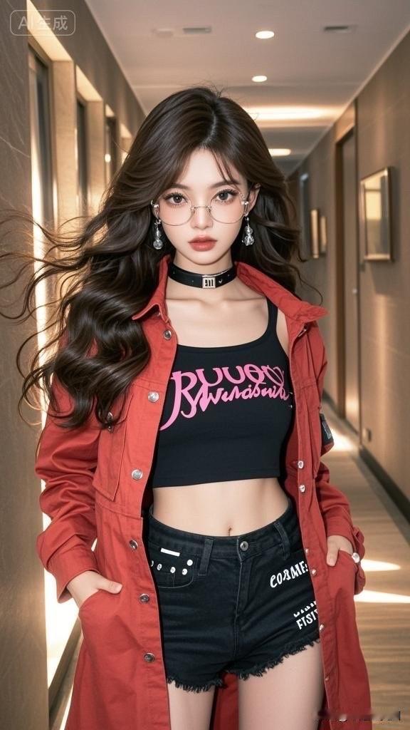 时尚少女穿搭指南：红衣黑裤，尽显青春活力！💃🏻✨