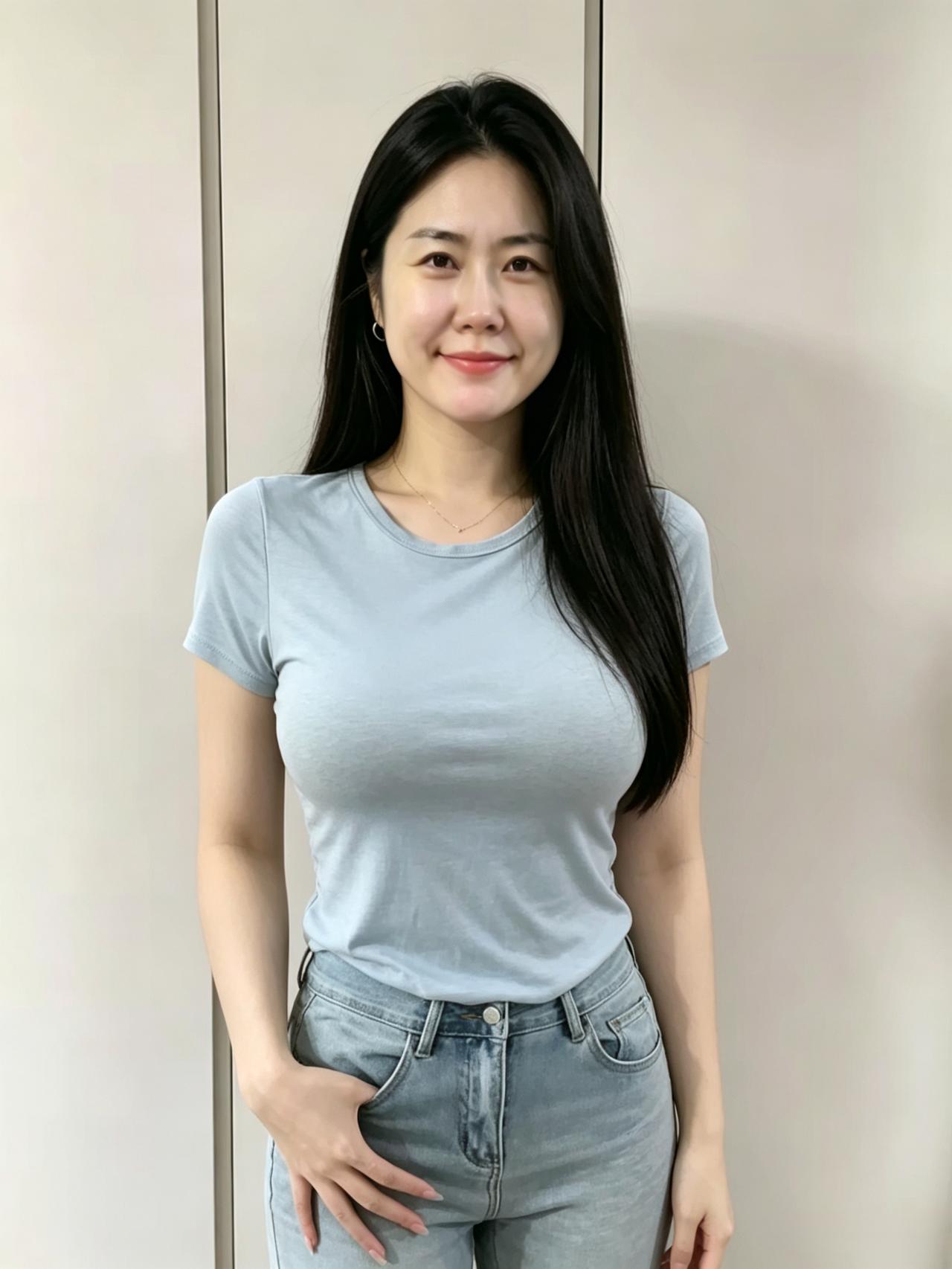 浅碧素衫柔，青丝顺肩头。
轻抬纤玉手，清润胜清流。