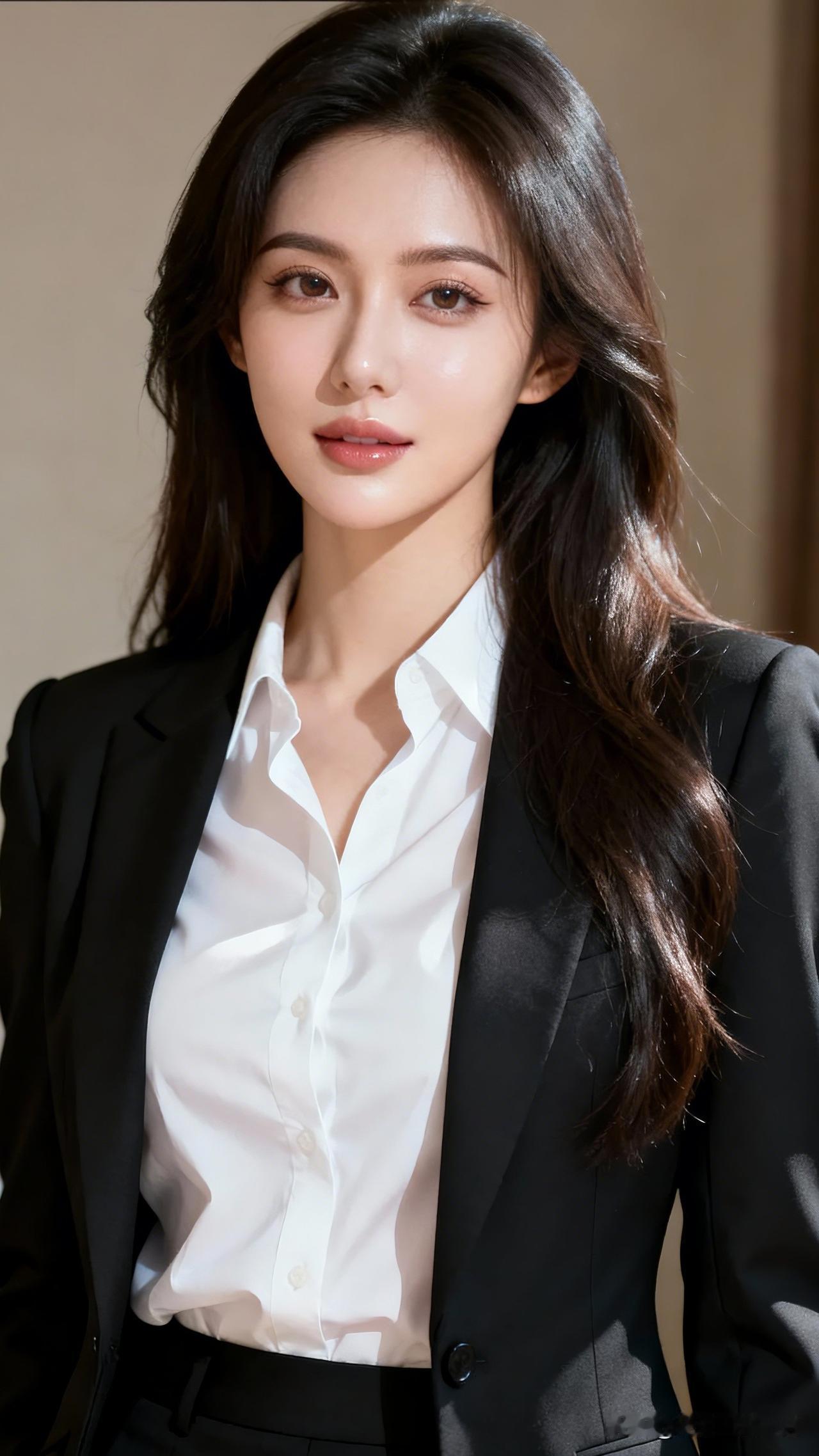 黑衣美人，白衫相衬，如画如诗。稳重的女人美吗  优雅职场风，白衬衫黑西装，自信满