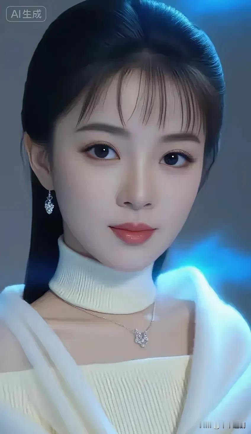 暖黄针织裹着软，颈间碎钻沾了冷调的光。发梢垂落时，连蓝影都浸了点温柔的静。
 