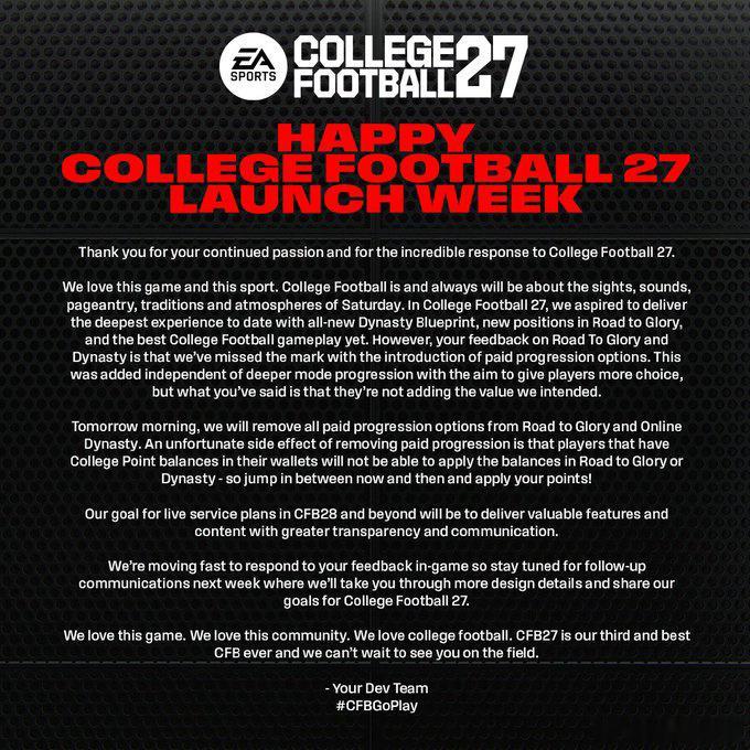 EA Sports 的《College Football 27》本周已正式登陆 