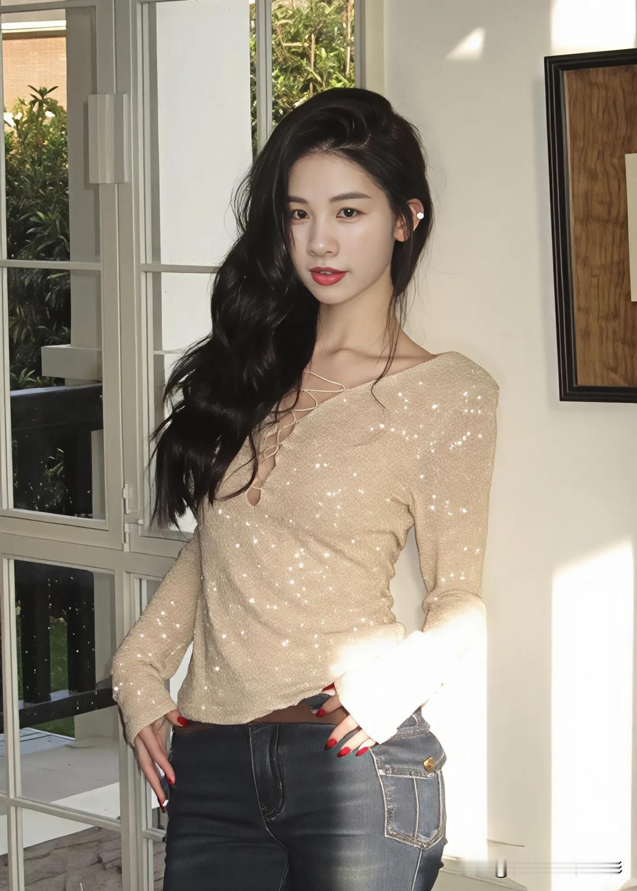 捕捉午后的阳光碎片，今天走了点小精致轻熟路线。
这件带细闪的绑带上衣真的戳中我，