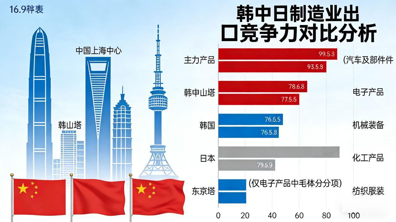 近日，韩国贸易协会国际贸易通商研究院发布了《韩中日五大主力产品出口竞争力比较》报