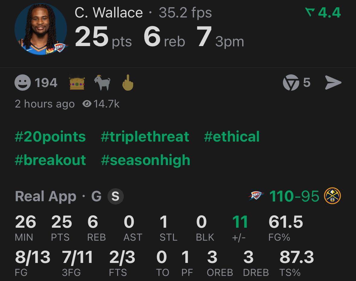 一位一直相信着卡森的范特西股东默默地流下了泪水💧雷霆vs掘金NBA