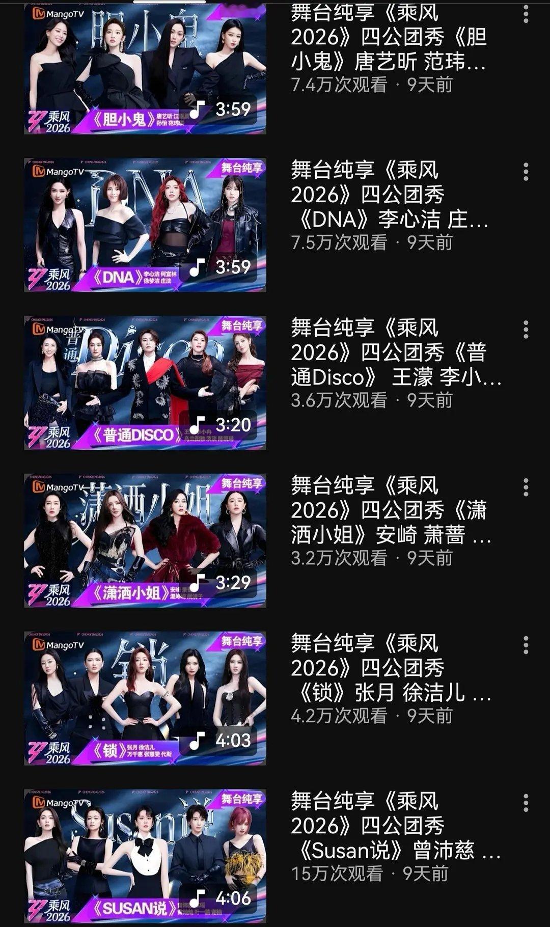 乘风2026｜油管舞台播放量数据（曾沛慈所有舞台都是第一） 