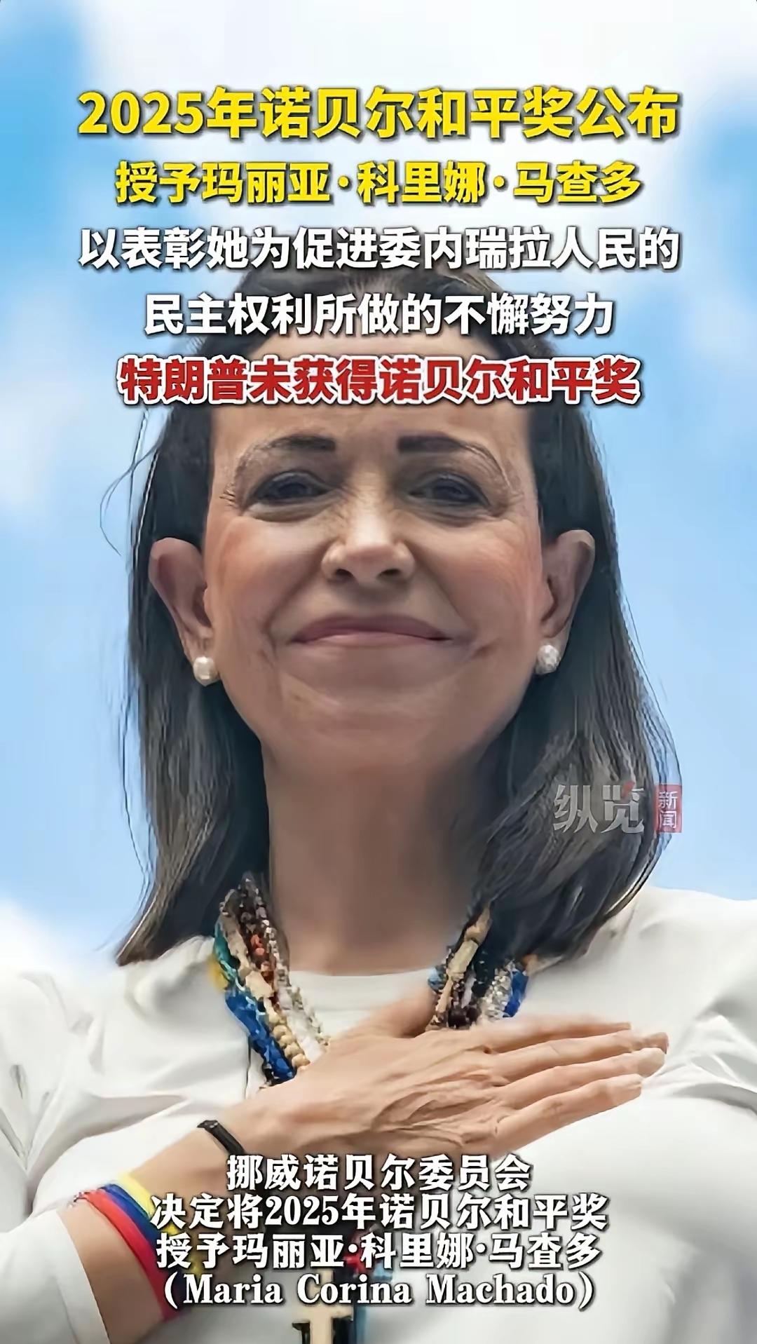 不是特朗普！2025年诺贝尔和平奖获奖名单已经公布。挪威诺贝尔委员会决定将202