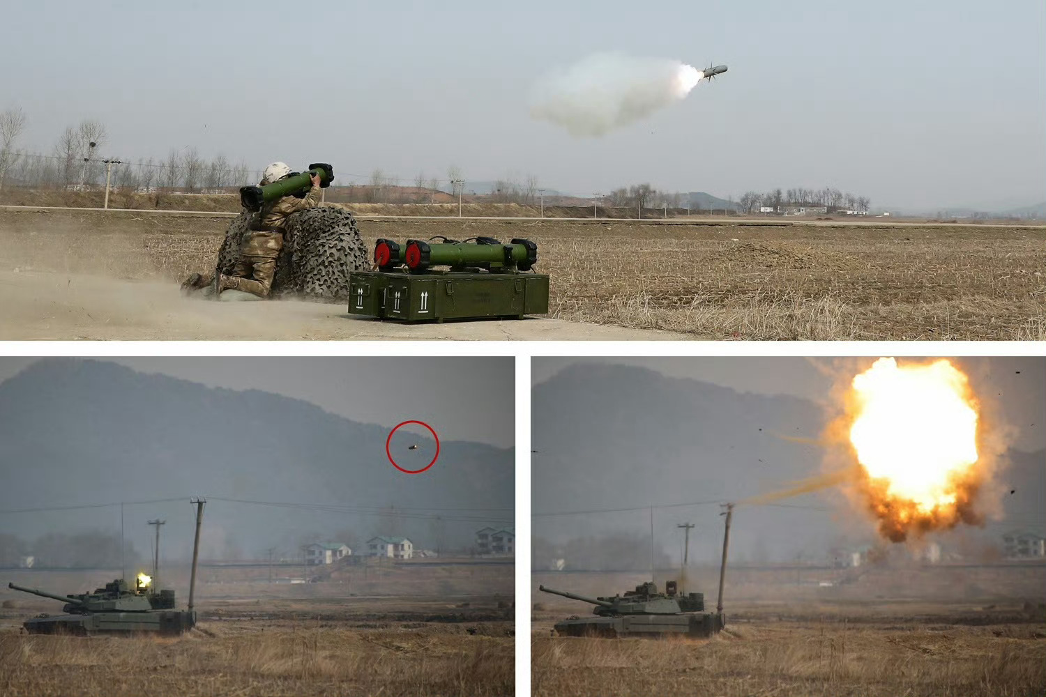 朝鲜军工单位向将军现场展示天马-20主战坦克的APS主动防御系统从最基本的RPG