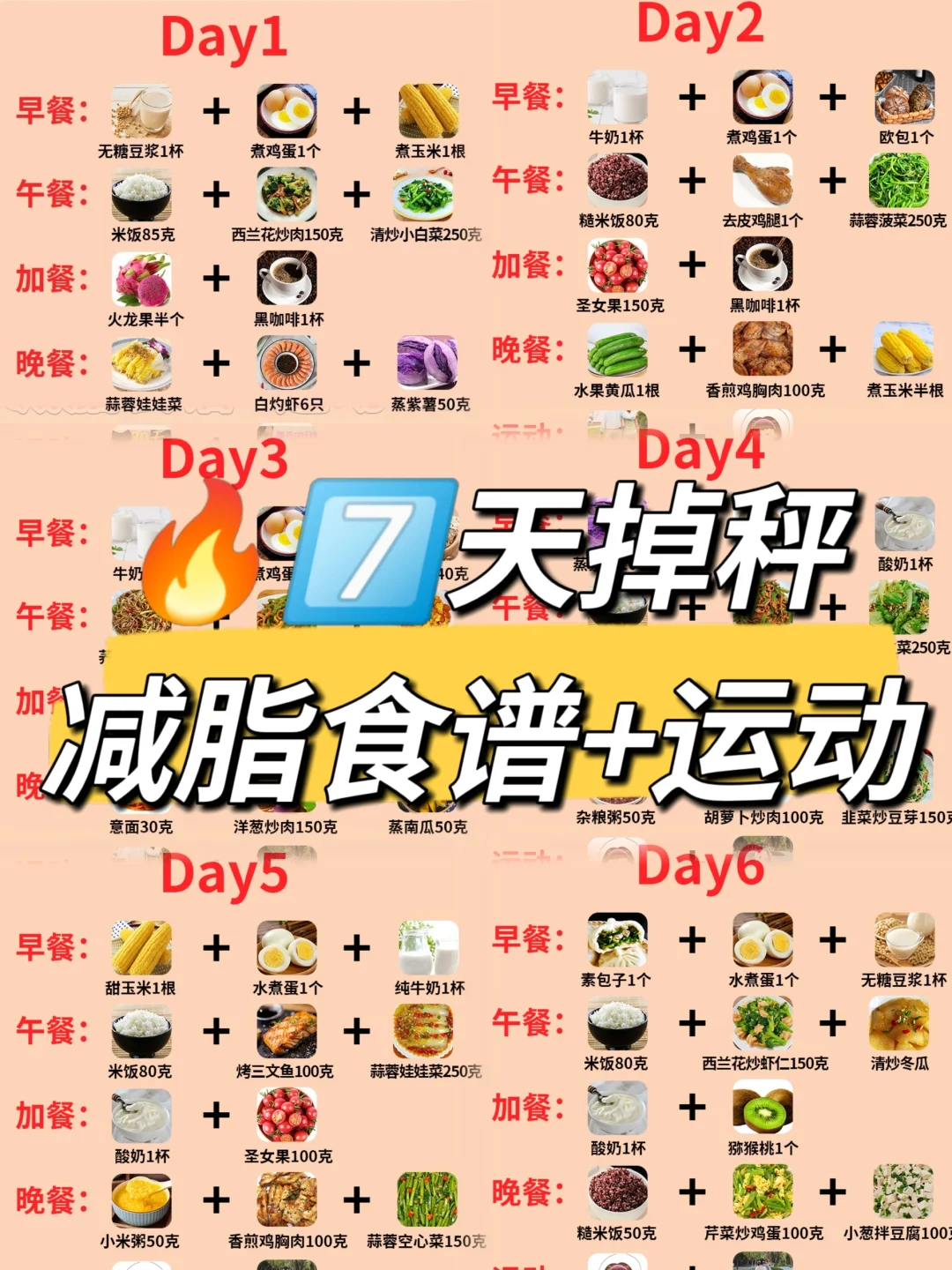 🔥7⃣天掉秤减脂食谱+运动‖夏天的较量~