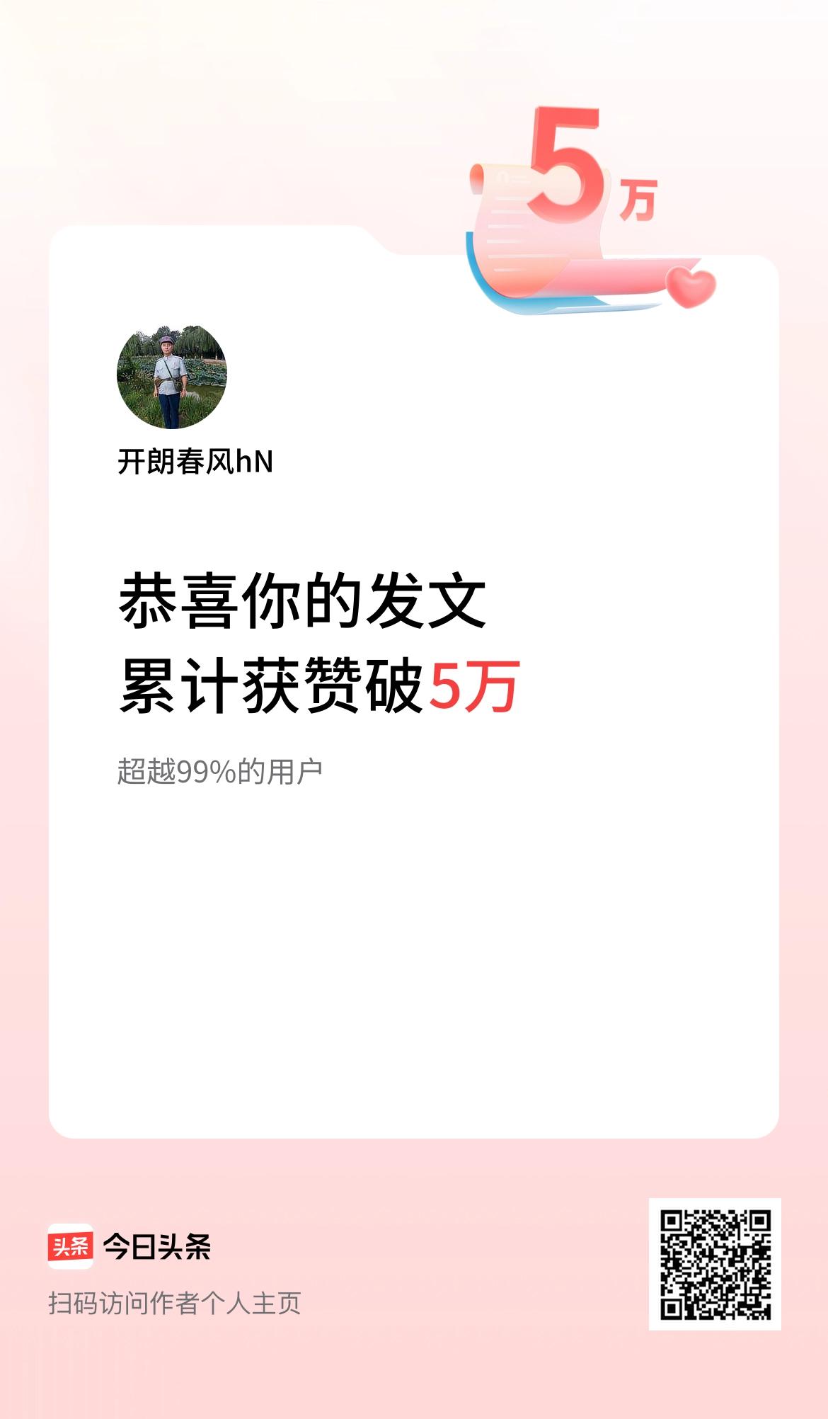 我在头条累计获赞量破5万啦！