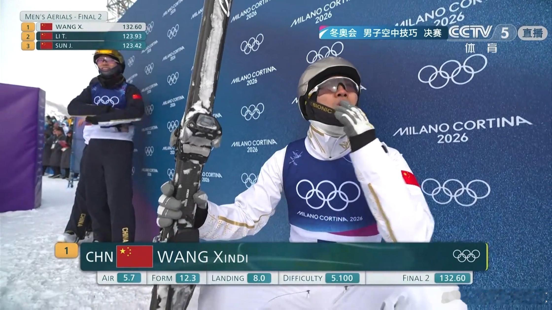 自由式滑雪男子空中技巧决赛 王心迪同样5.1完成，132.60，牛🐮咱们队员都