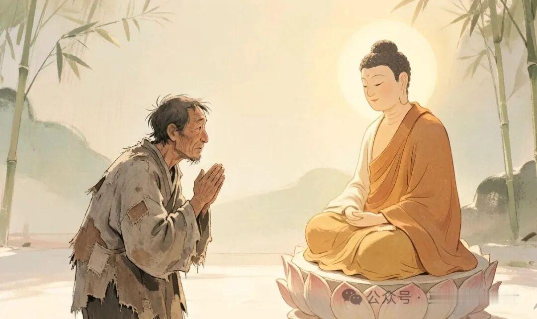 穷人问佛："我为什么这么穷？"佛说："你没有学会给予。"穷人说："我一无所有，怎