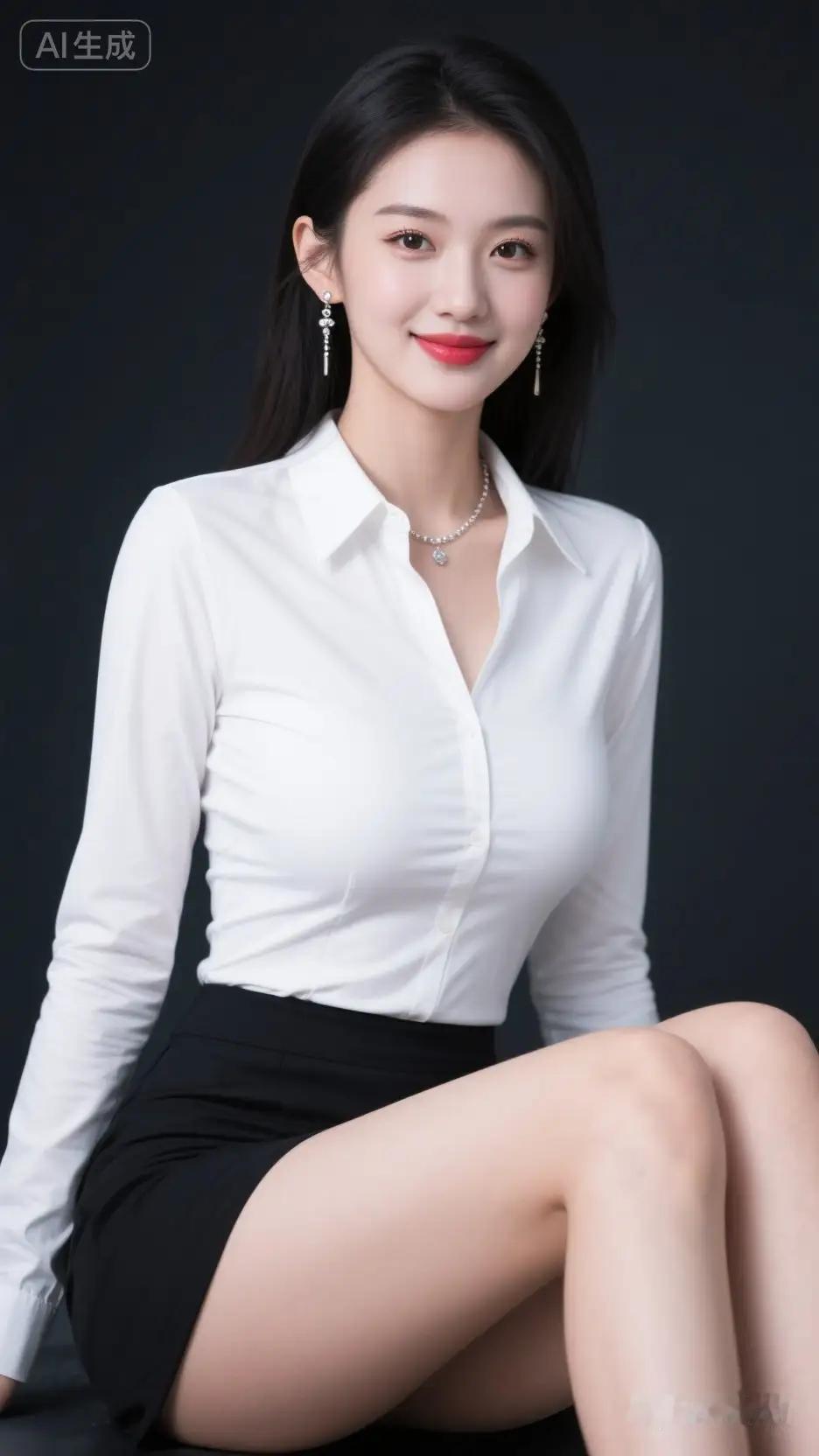 AI造的职业装美女，五官精致，穿搭得体。