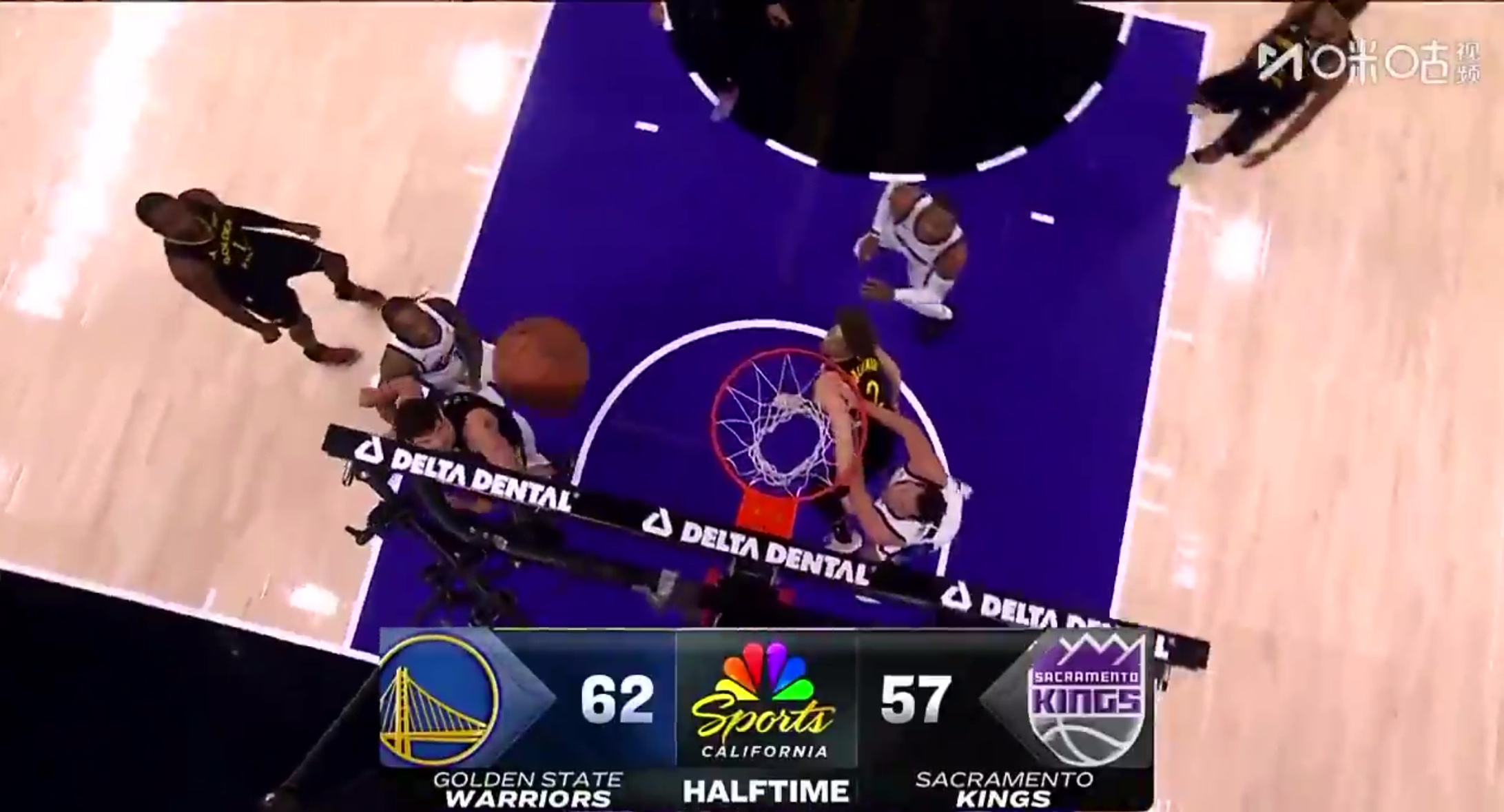 半场结束，勇士领先5分，库明加17分，穆迪10分2盖帽，理查德16分，希尔德7分