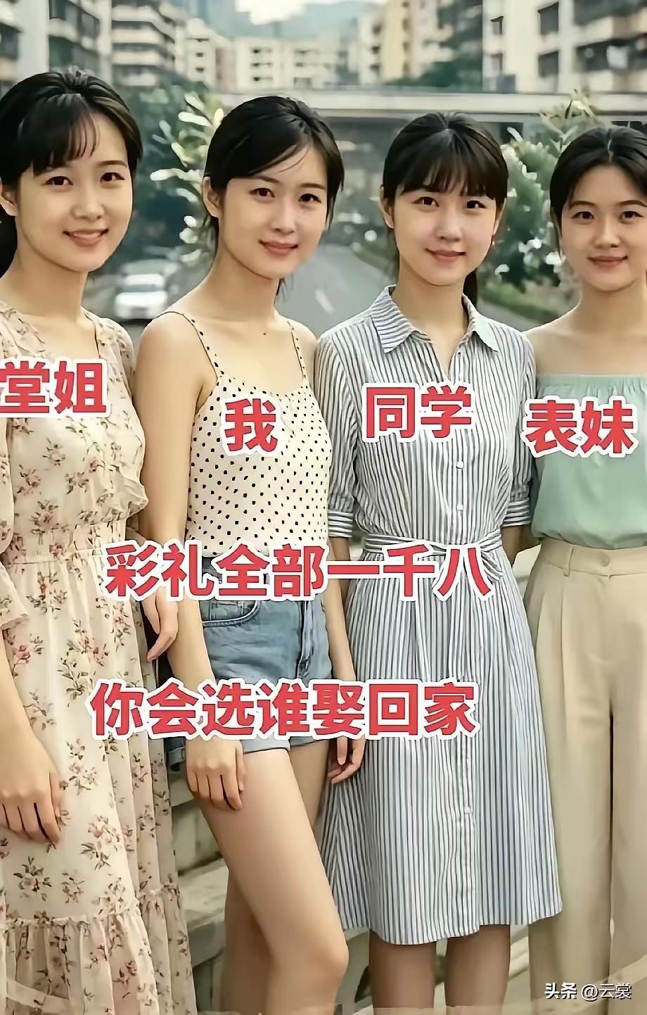 1990年，当时我和同学都是20岁，堂姐23岁，表妹18岁，彩礼都是一千八，如果