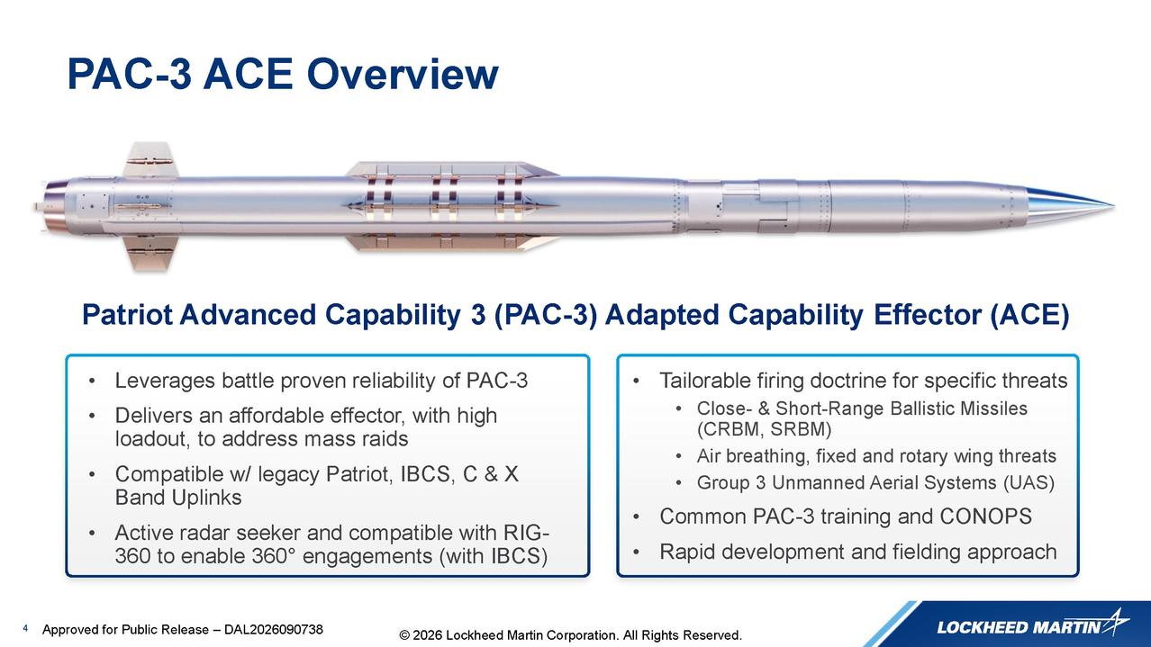 克希德马丁推出 PAC-3 ACE，是爱国者 PAC3 家族里主打性价比的新拦截