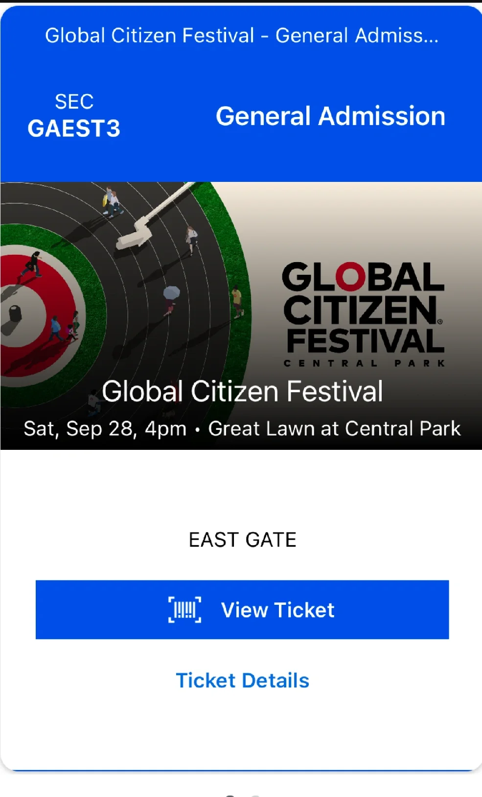 出一张这周六Global Citizen Concert票 🎫