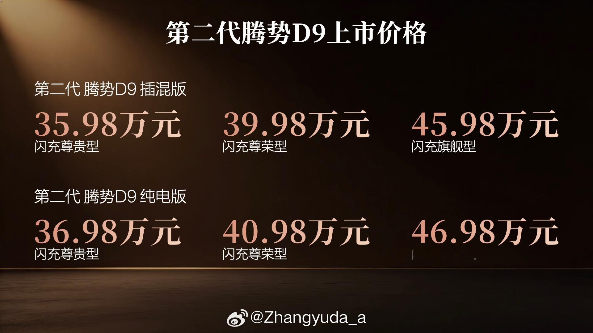 第二代全新腾势D9正式上市35.98万元-46.98万元，推出插混3款，纯电3款