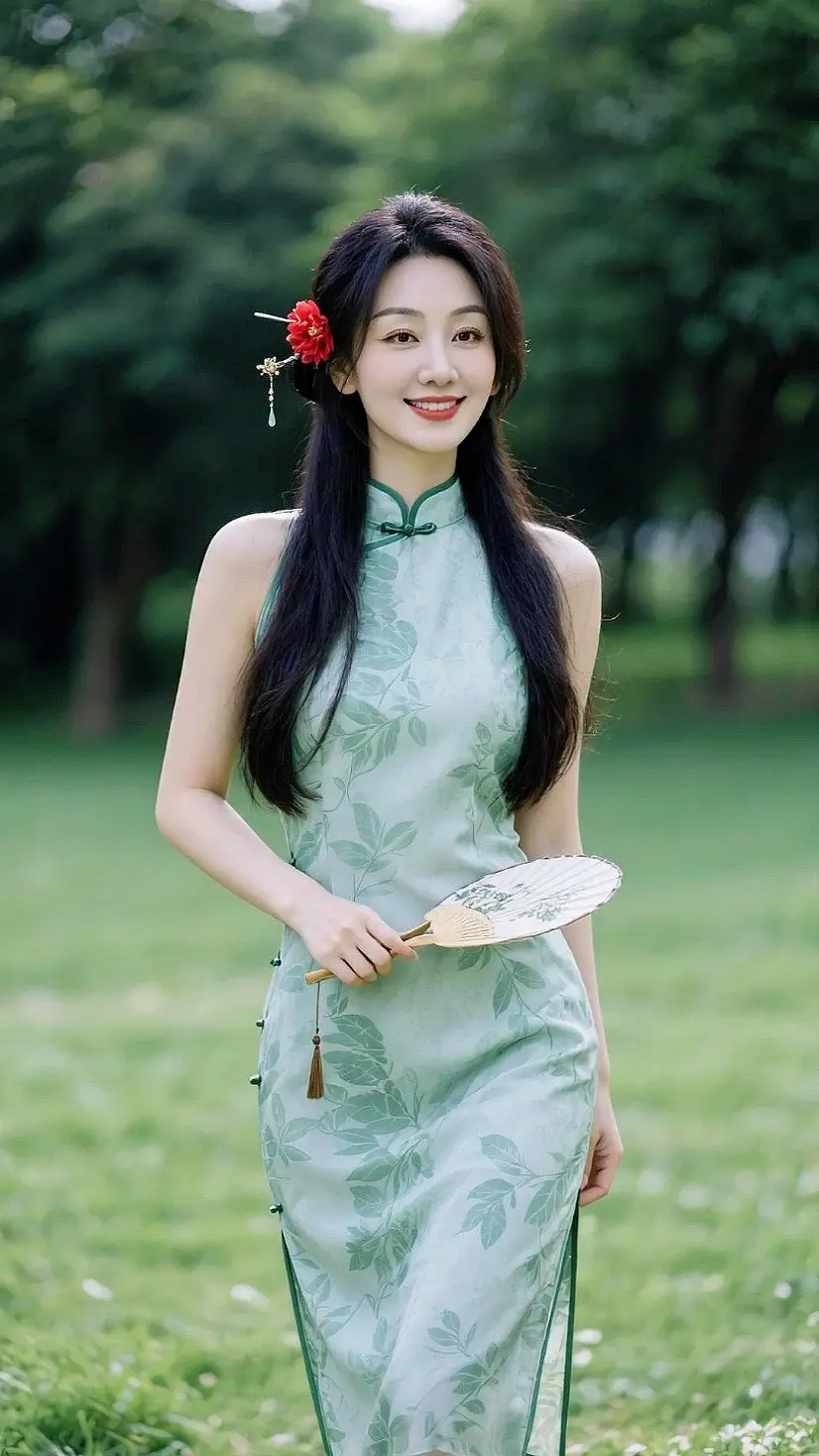 AI绿叶旗袍照 ai创作 广告分成玩法达人伙伴计划