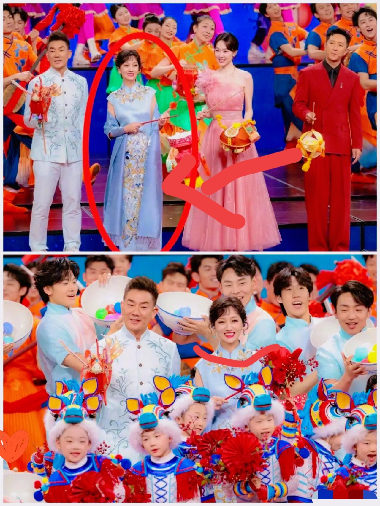 央视元宵晚会一开场，
赵雅芝一亮相，
我直接看呆了！不是因为她的妆容，而是她明明