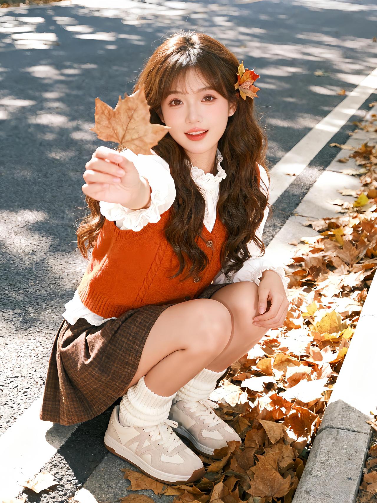 秋日暖阳下少女与落叶的浪漫邂逅🍂🌸秋日落叶季 活泼可爱少女感穿搭