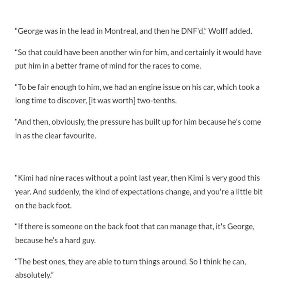 Toto Wolff采访👇🏻“George 在蒙特利尔当时处于领先位置，结果