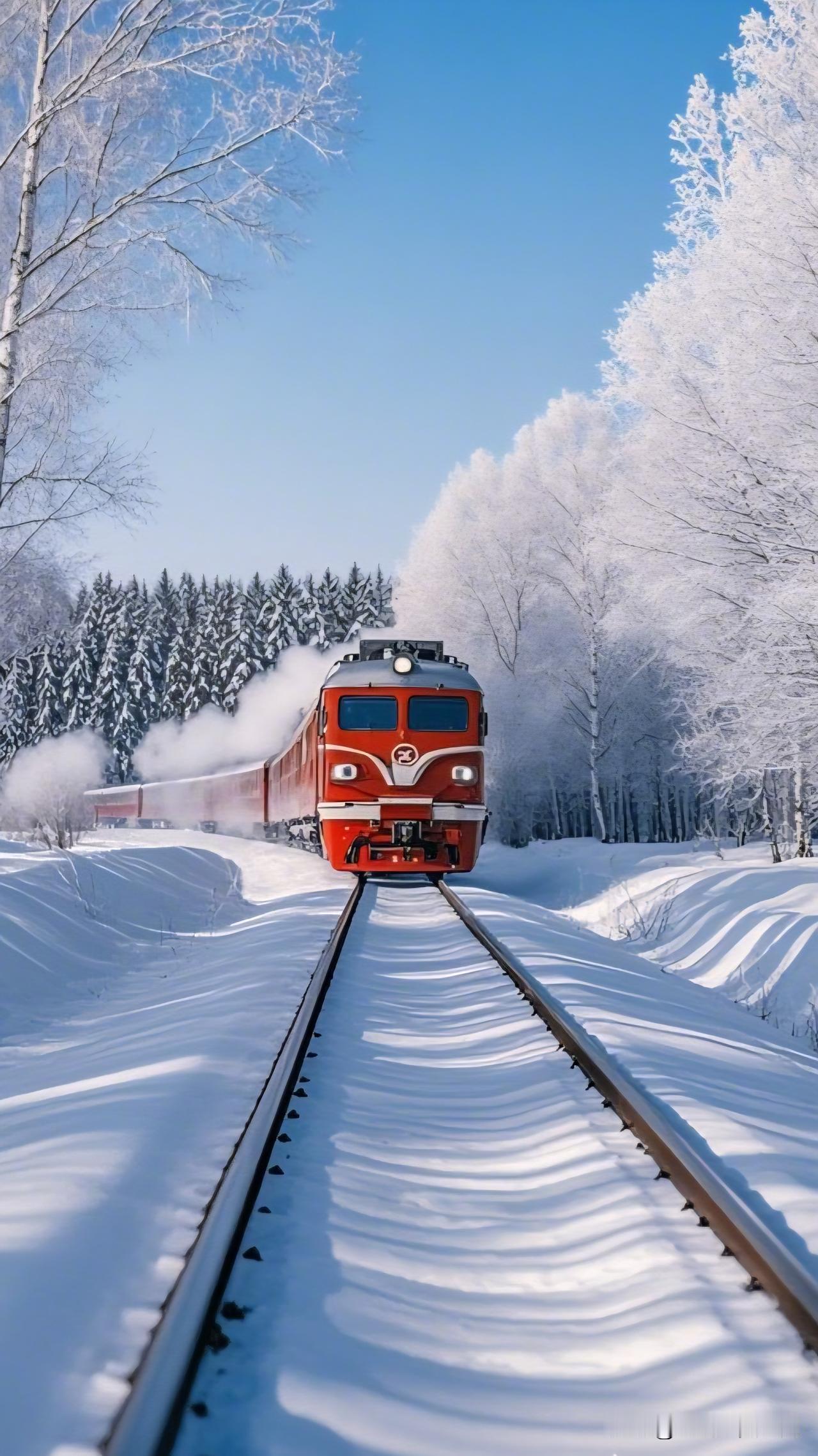 冬日雪景中的火车，驶向童话世界。什么地方的雪景最美