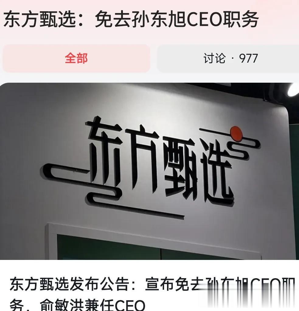 新东方免去孙东旭CEO职务，成也萧何败也萧何，东方甄选再无东方小孙。雪崩时，没有