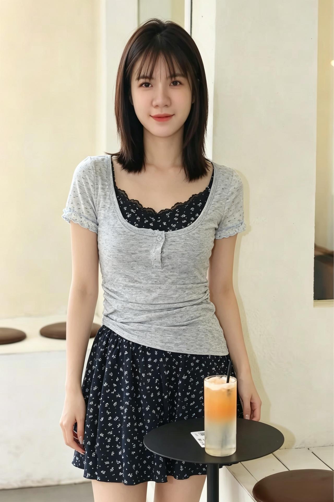 暖光漫过安静的咖啡馆
松弛衣衫裹着慵懒的浪漫
杯里的浅茶色光影流转
你静静伫立