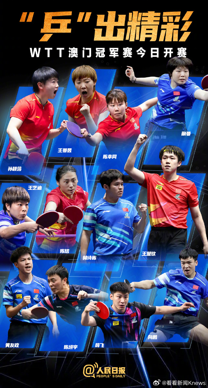 【祝“乒”出精彩！#WTT澳门冠军赛今日开打#】今日，WTT澳门冠军赛将在中国澳