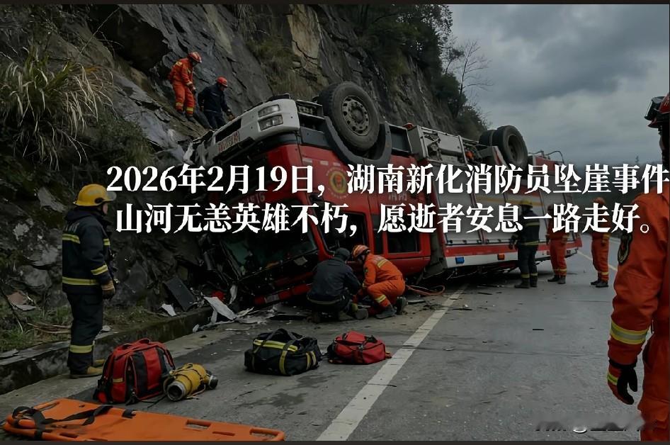 湖南新化消防员在完成灭火救援任务返程途中，车辆意外坠崖，6名
消防员因公牺牲，1