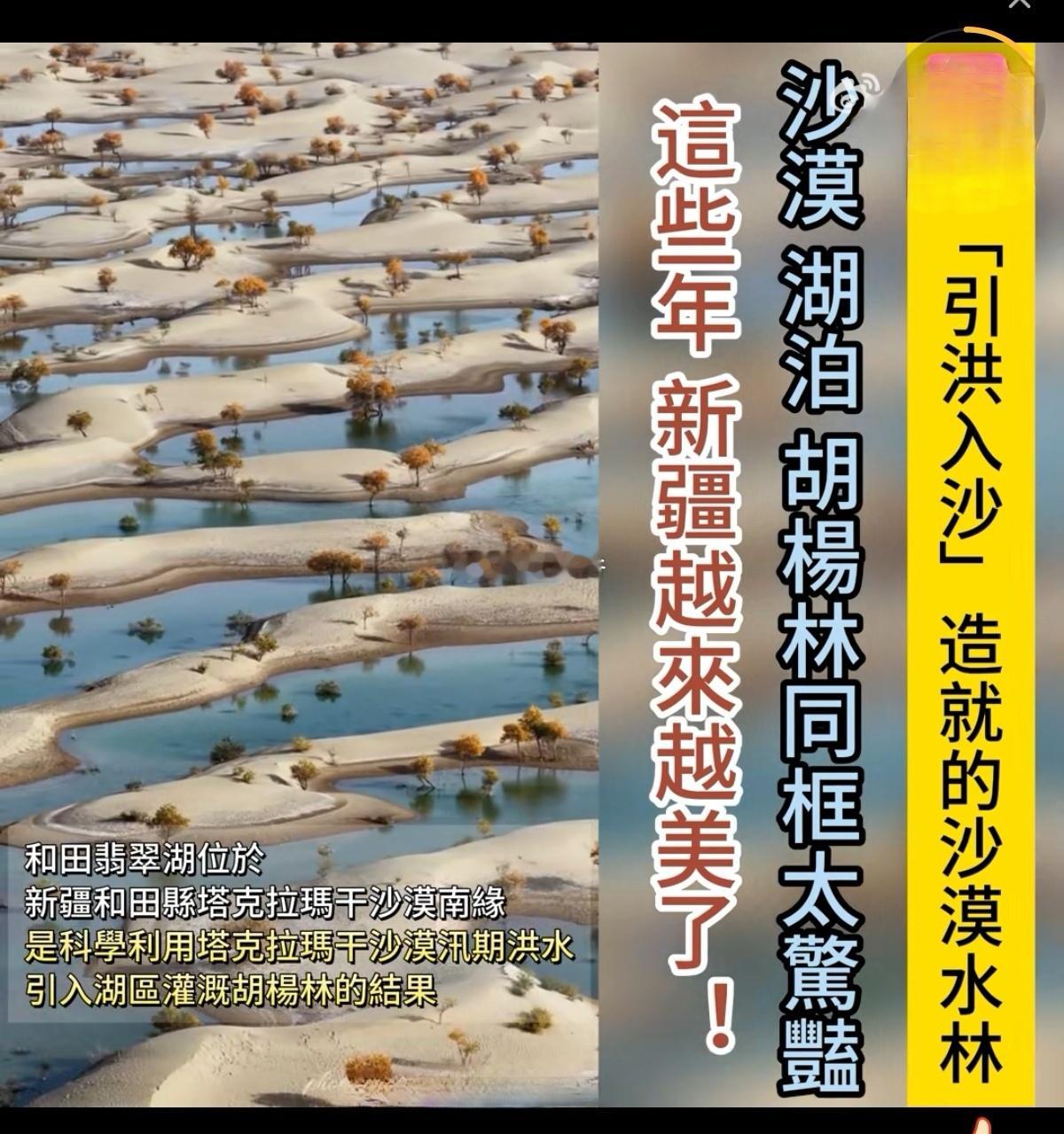 新疆厉害了，将汛期洪水引入沙漠，人工造了一个“翡翠湖”。新疆风光 [赞] ​​​