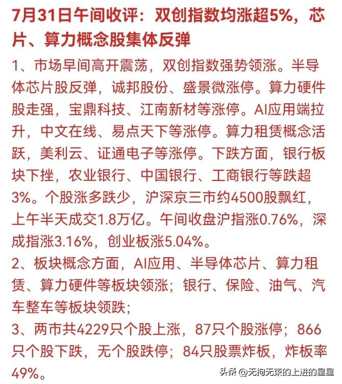 💥 刚刚！双创暴涨超5%，4500股飘红！但银行股却暴跌3%，芯片算力集体复活