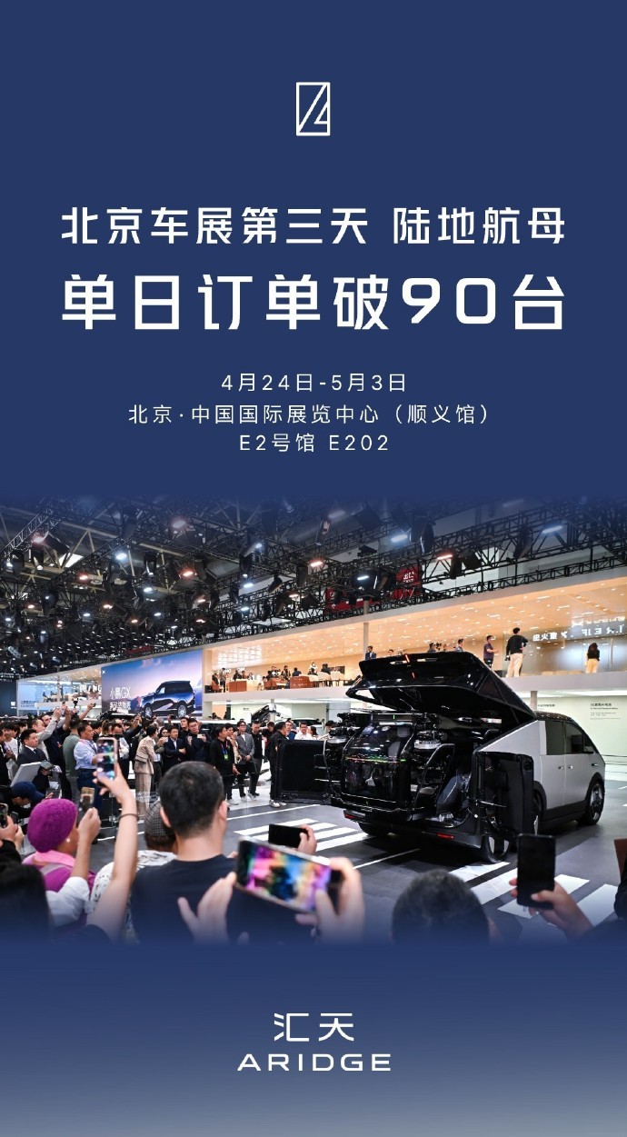 北京车展上的一条小众赛道。小鹏汇天的陆地航母单日订单破 90 台。比较好奇，这会