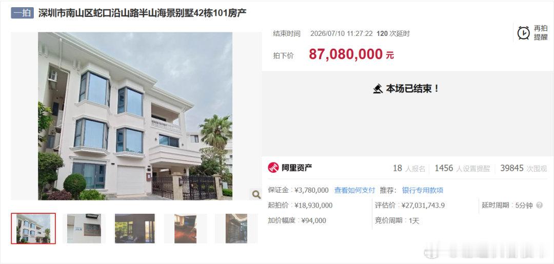 31万元/平方米！深圳南山区法拍房卖出天价。目前深圳一套豪宅法拍房火出了圈。18
