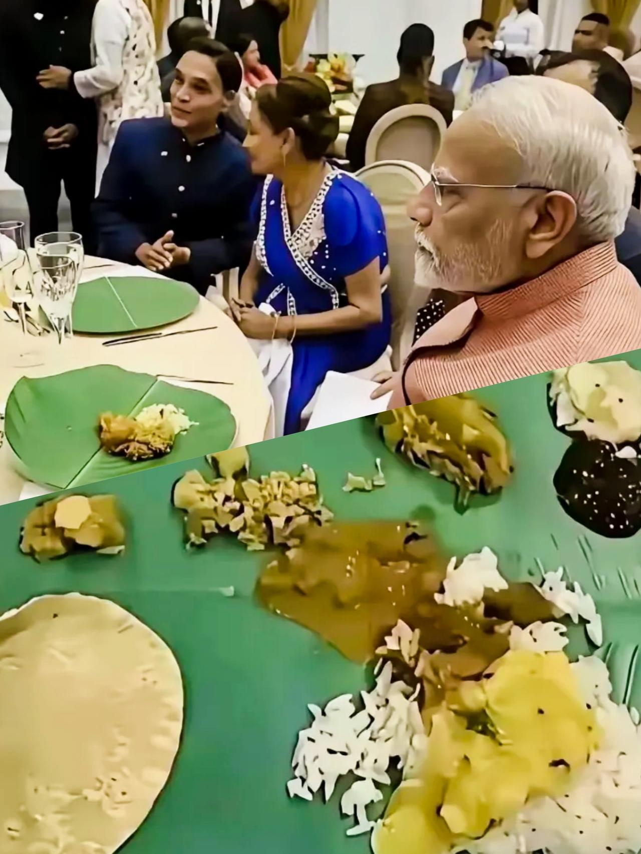 莫迪这是吃的什么特色美食啊？
莫迪吃的美食，是不是搭配丰富啊？
莫迪吃的美食在他