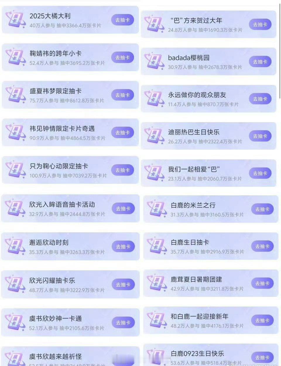内娱🌸抽卡活粉人数 