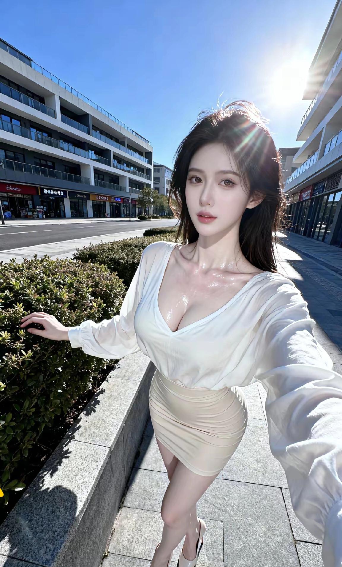 阳光下的白裙少女，自信满满，美得耀眼！