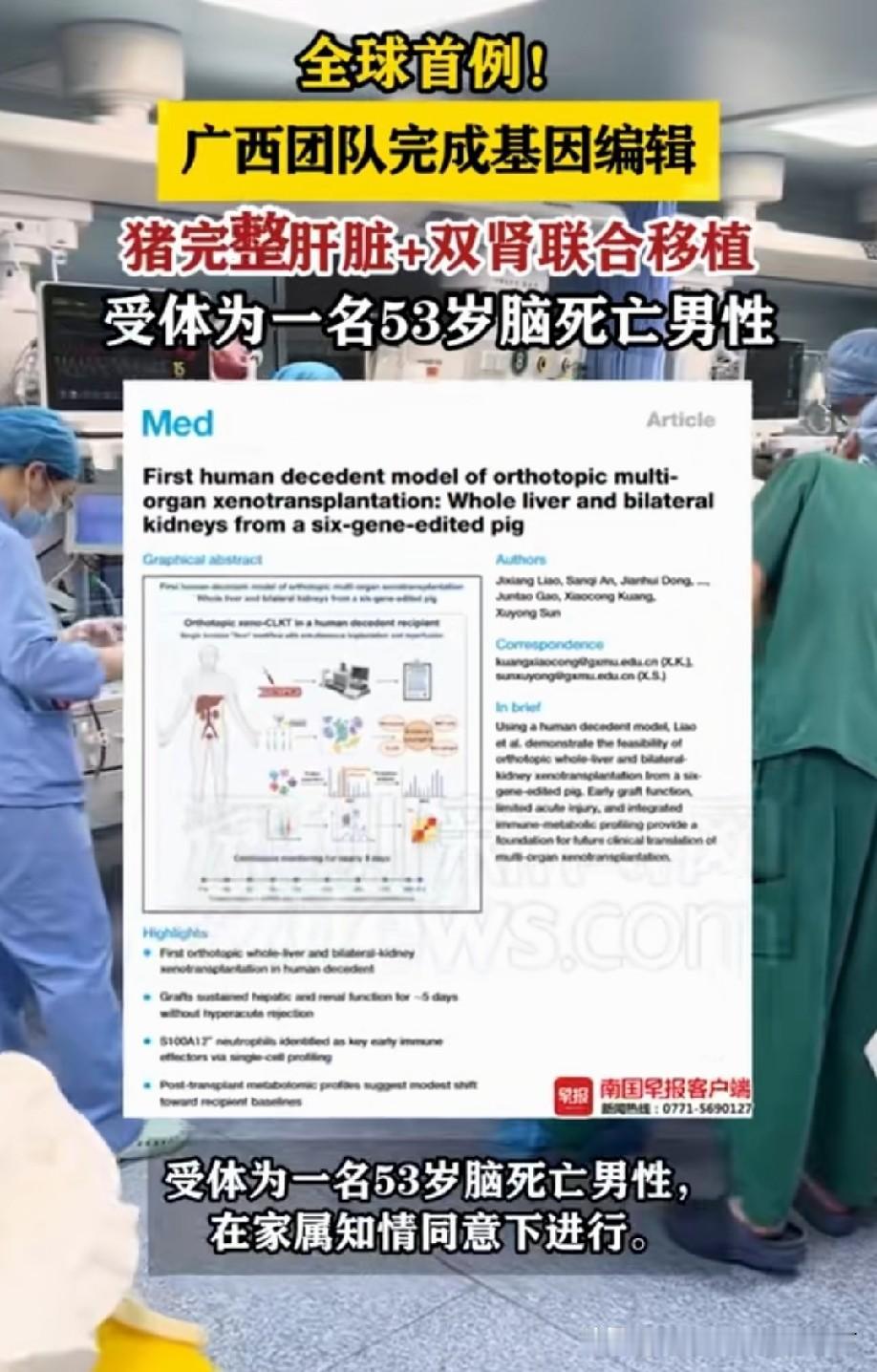 全球首例落地广西！国产基因编辑猪肝肾原位移植人体，获Nature权威刊登认可
 