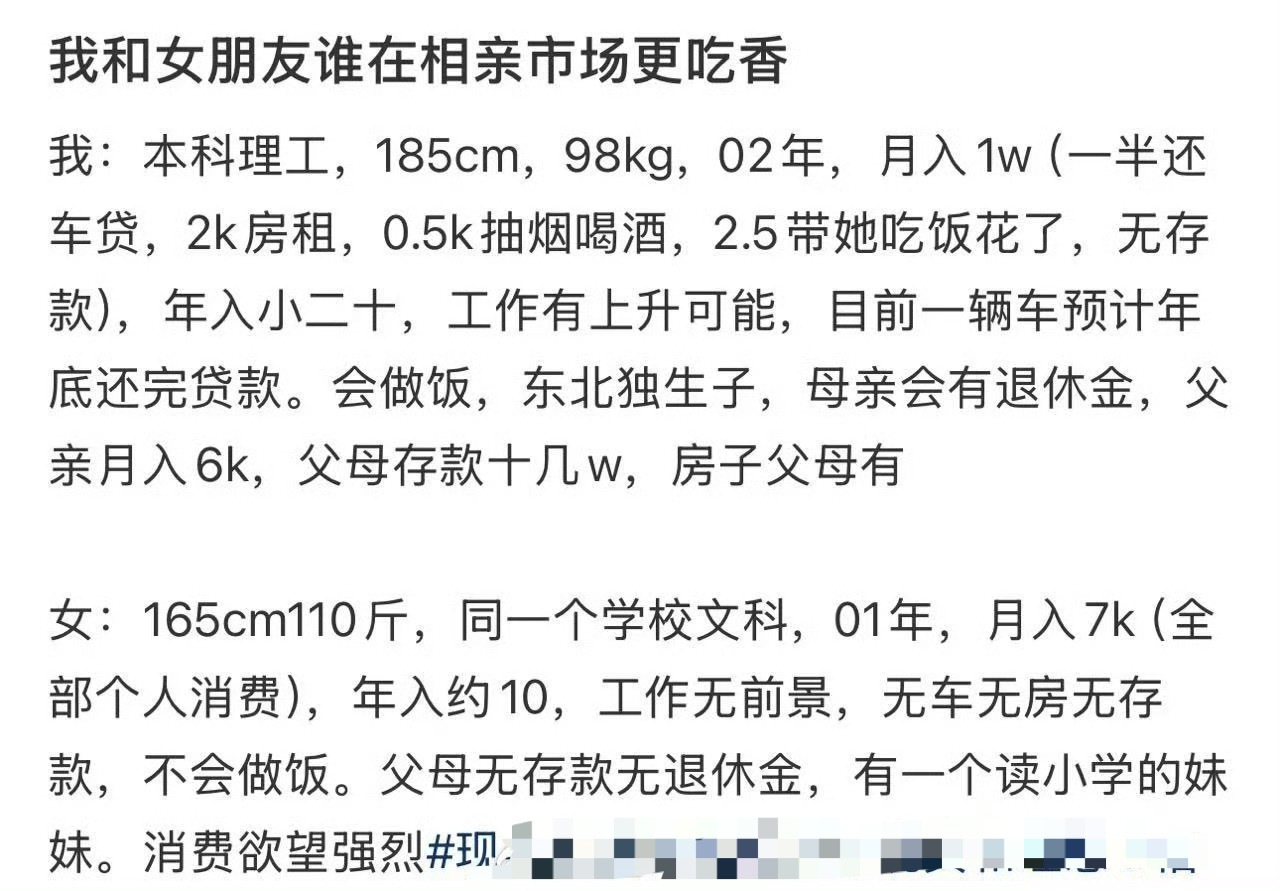我和女朋友谁在相亲市场更吃香 ​？[思考] ​​​
