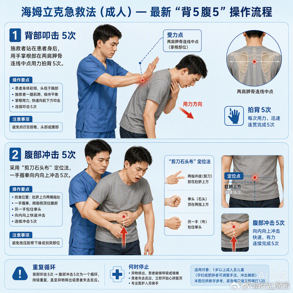 海姆立克急救法变了掌握这个技能还是很有必要的!万一遇到紧急情况还能帮助别人一把 