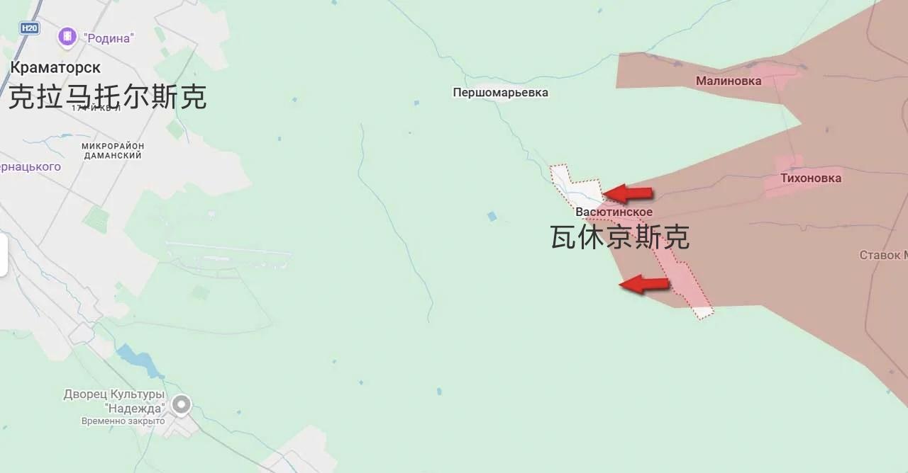 俄军南部集群昨天从季霍诺夫卡向前推进至少3.5公里，占领了瓦休京斯克的大部分地区