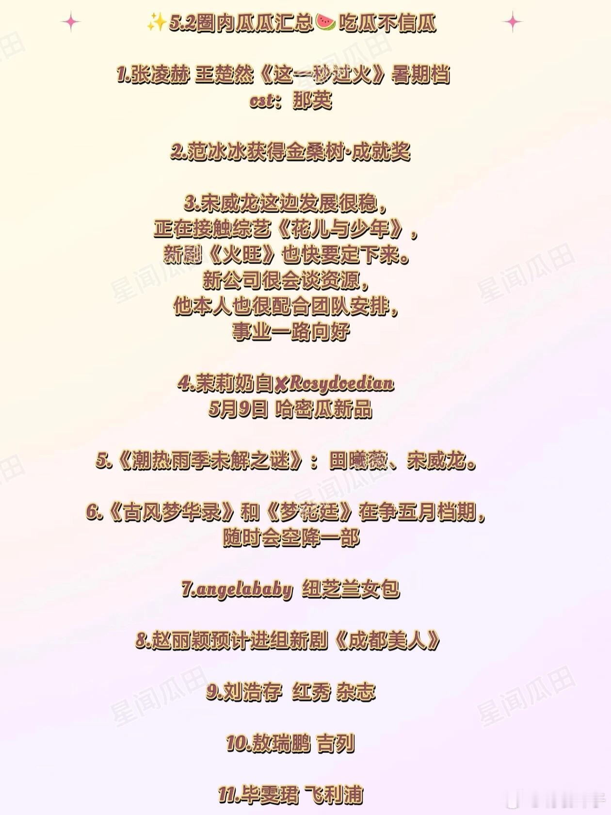 5.2娱圈吃瓜🍉今日影视含量高💛仅供娱乐~吃瓜不信瓜张凌赫 王楚然范冰冰宋威