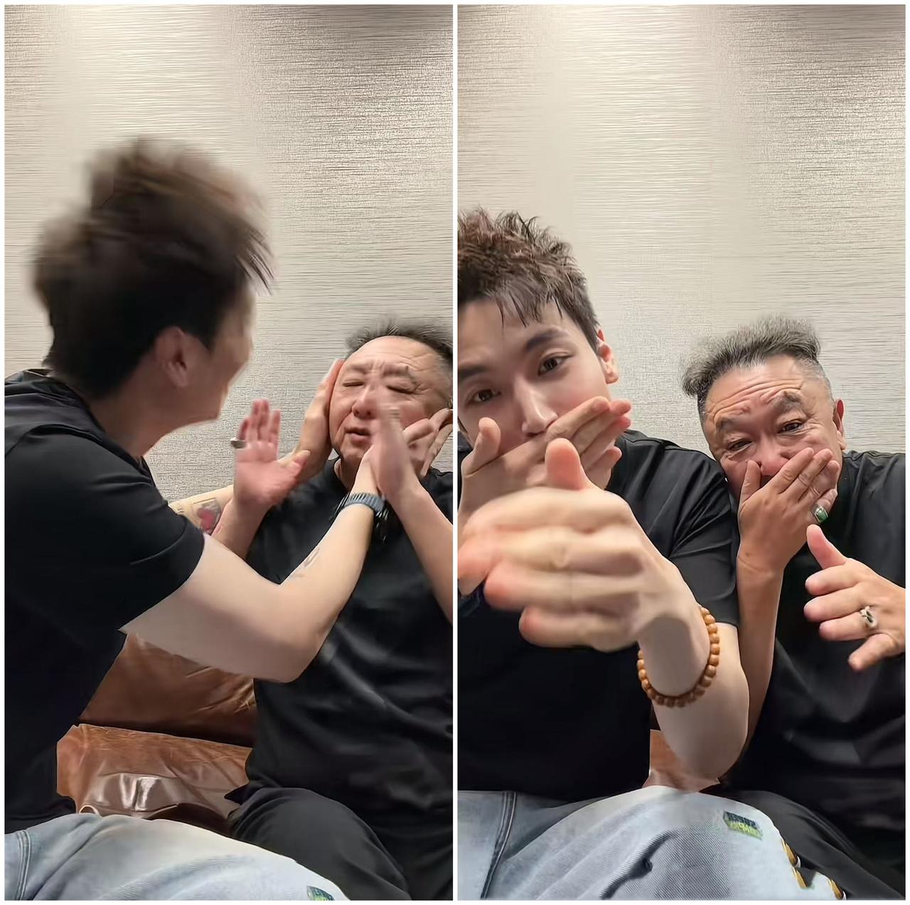 于谦陪王九龙手势舞！王九龙发布了一段在后台和于谦老师一起跳手势舞的视频。视频有一
