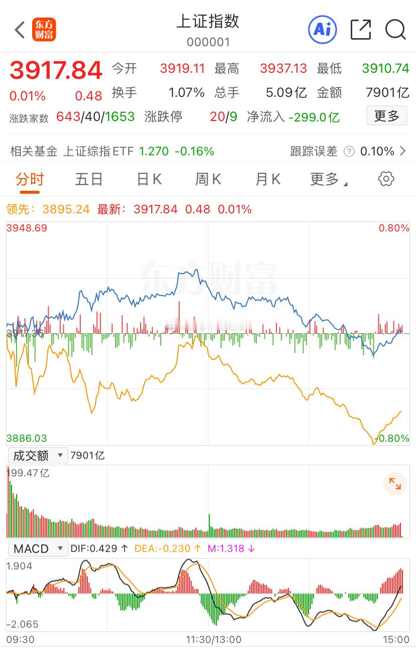 开盘3919.11……收盘只要翻红，表面功夫就做到位了。真是好面子的大A，尾盘竞