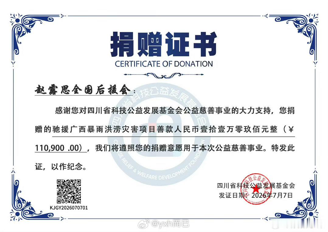 赵露思的粉丝向广西捐款了！