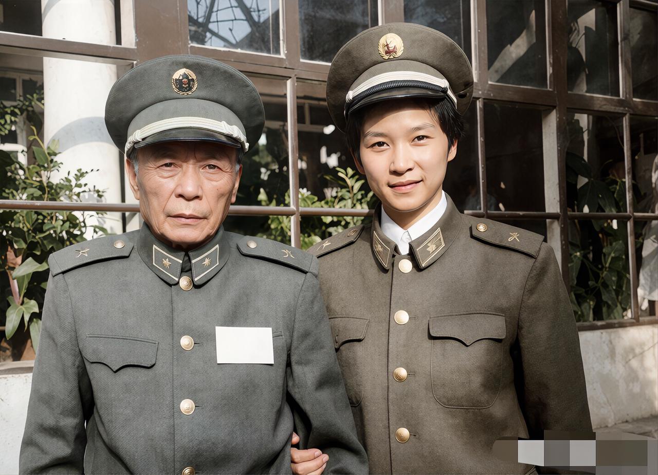 80年代，开国中将苏静与女儿苏晓晴的一张合影，照片中，两人都身着军装，英气十足。