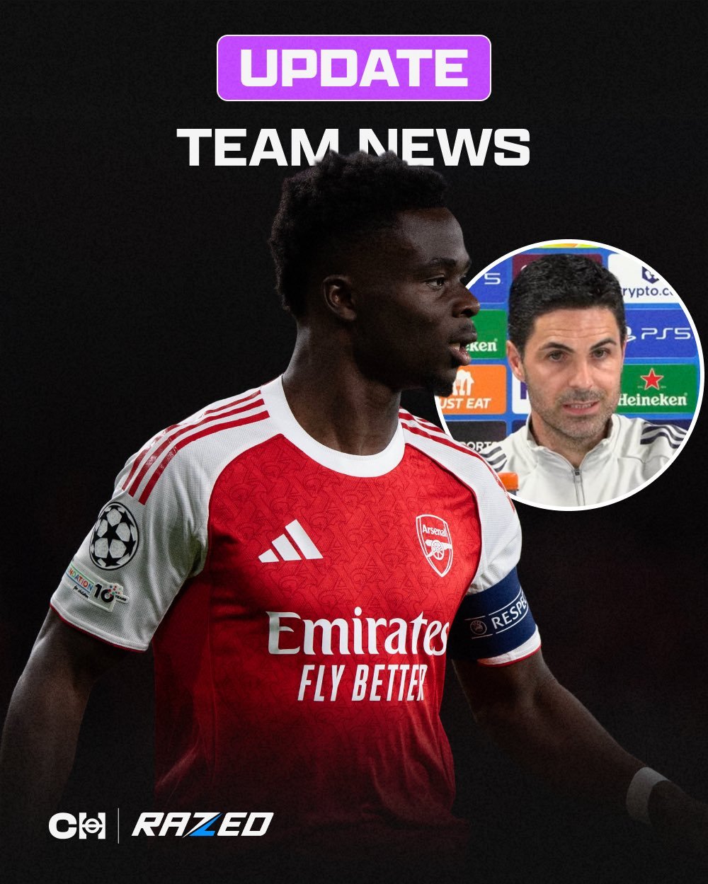 阿尔特塔更新的萨卡的伤病情况：记者：“萨卡是在联赛杯决赛中受的伤吗？”阿尔特塔：