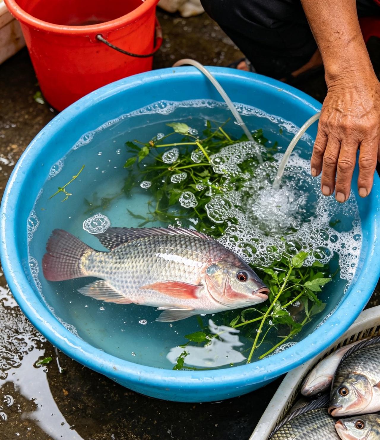 上周我去买菜，天色不早。

我昆明二三十度，卖鱼的摊档前面一个穿立领黑风衣瘦高个